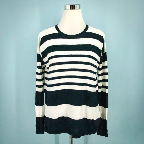 Vince Size Small S Navy Blue White Stripe Nautical Style Crew Cotton Sweater - Picture 1 of 7